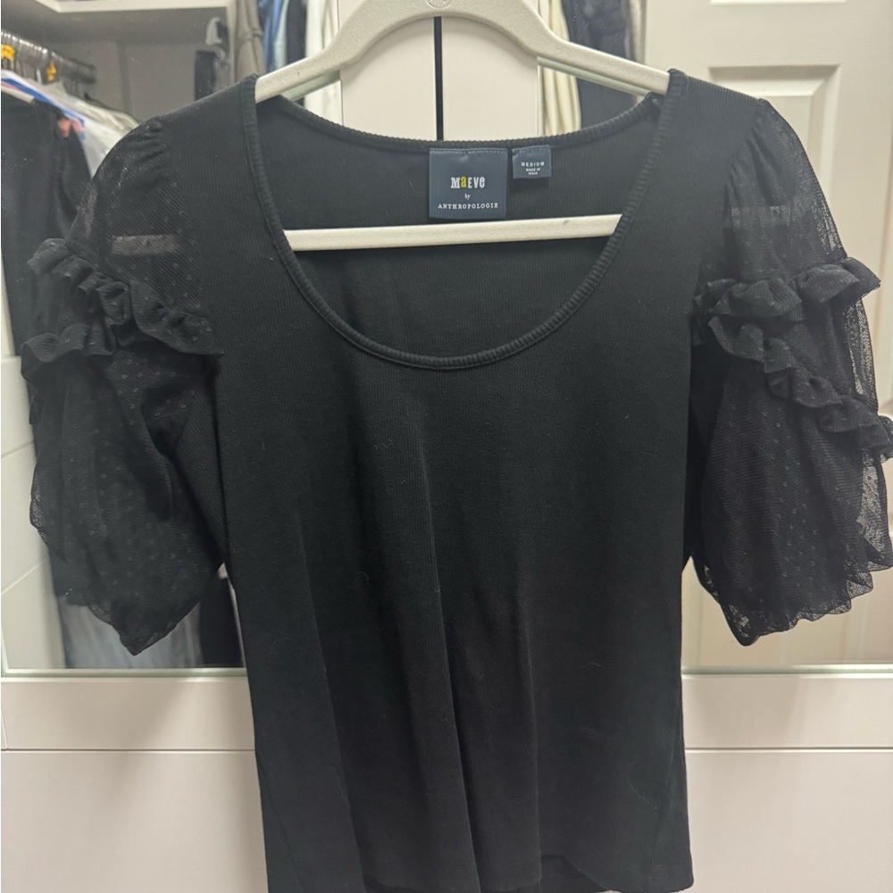Maeve by Anthropologie Black Puff Sleeve Top